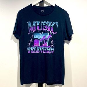 MTV Music Television 100% Cotton Black Graphic T-Shirt Men's Medium Size Unisex